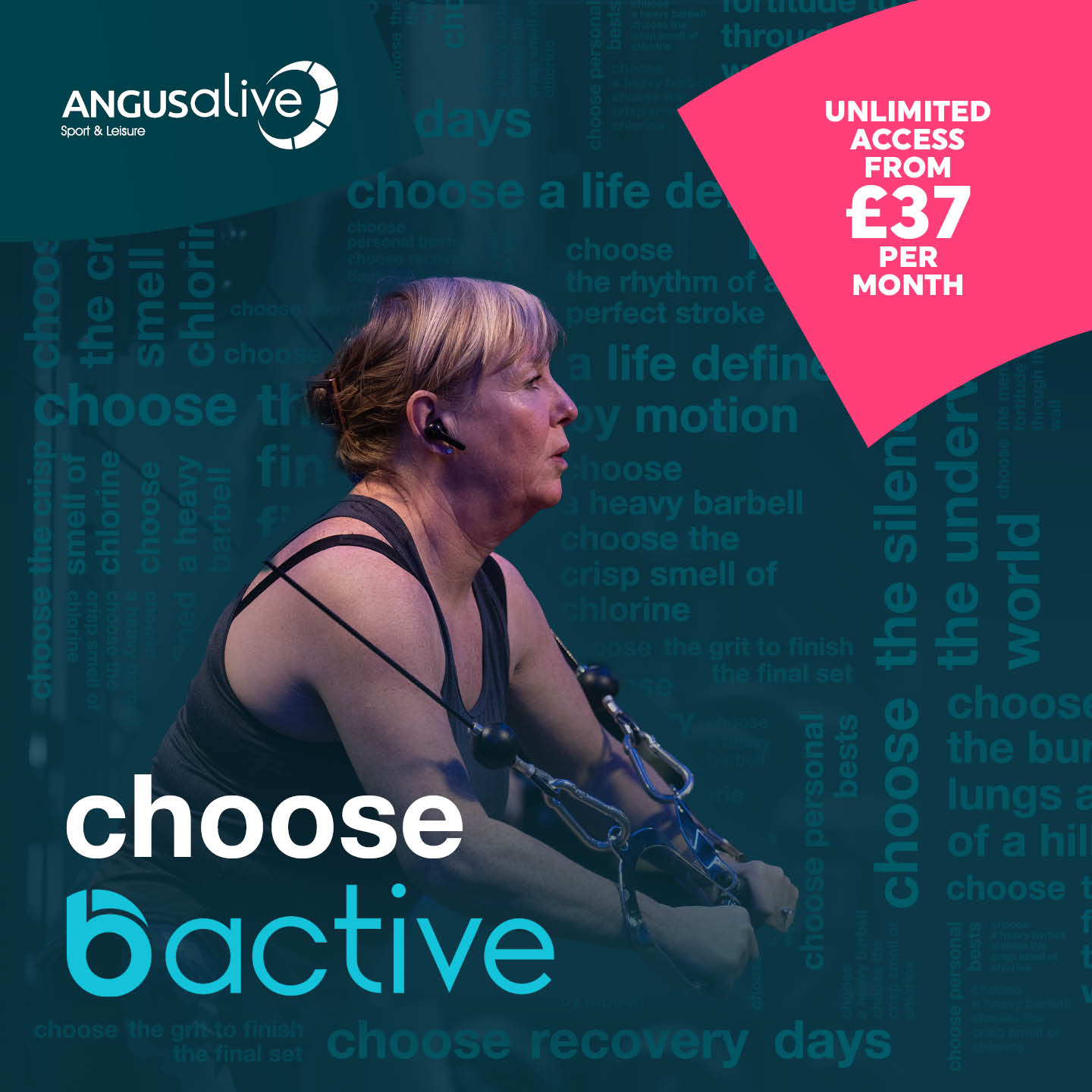 woman doing strength training on a cable machine, with the membership cost of £37 per month highlighted